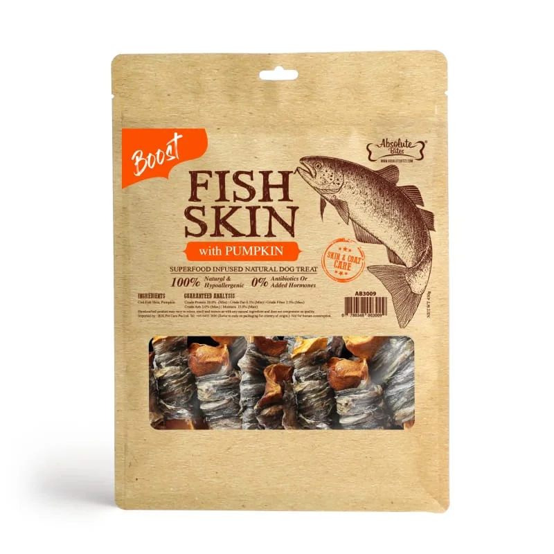 [34% OFF] Absolute Bites Fish Skin With Pumpkin Air-Dried Dog Treats 450g