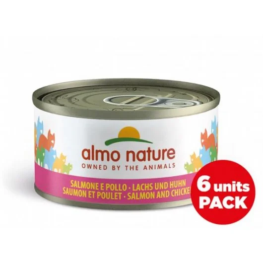 Almo Nature Mega Pack Wet Food Tins for Cats Salmon and Chicken 6 x 70g