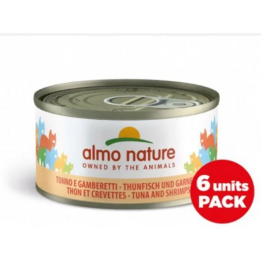 Almo Nature Mega Pack Wet Food Tins for Cats Tuna and Shrimps 6 x 70g