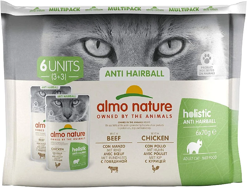 Almo Nature Wet Cat Food in Pouch - Anti - Hairball Multipack - 6x70g