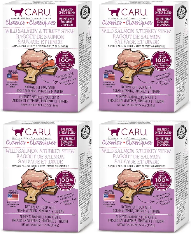 Caru Cat Wet Food Classics Wild Salmon&Turkey Stew Healthy Functional Topper Balanced Omega Blends(5.5 oz Cartons)