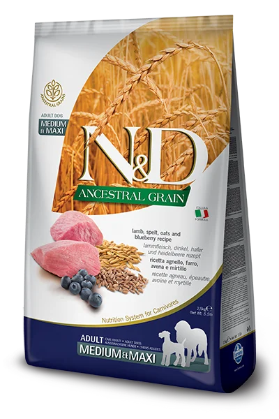 Farmina N&D Ancestral Grain Lamb & Blueberry Medium & Maxi Adult Dry Dog Food