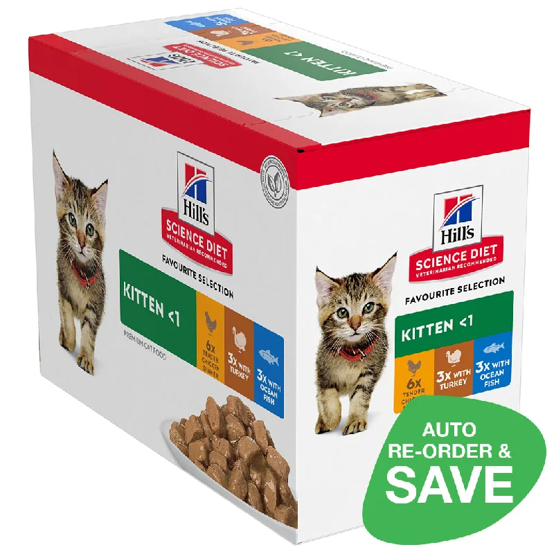 Hill’s Science Diet Kitten Variety 12 Pack (6 Chicken, 3 Turkey, 3 Ocean Fish) Cat Food pouches 12x85g