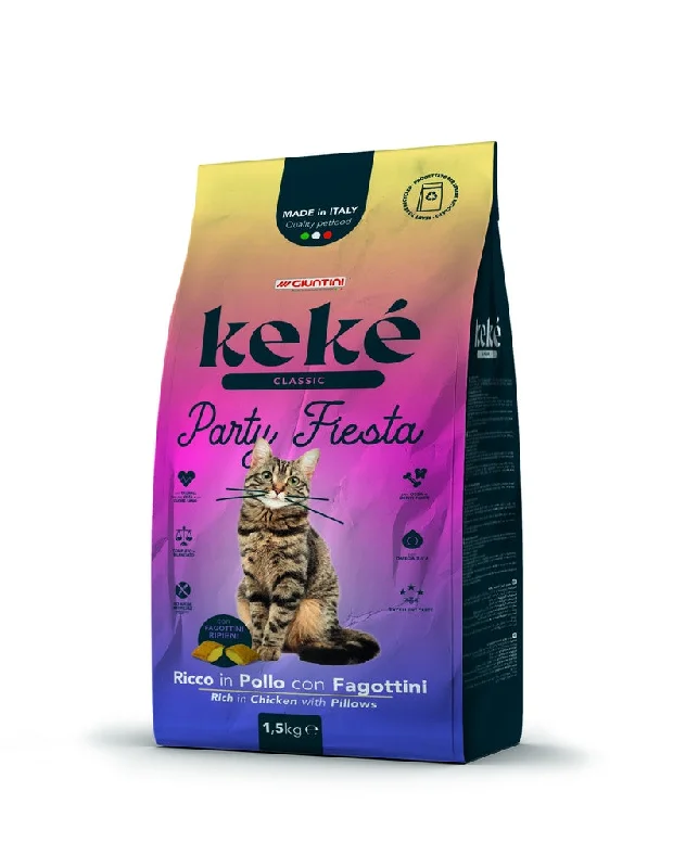 keke classic party fiesta cat dry food with rice in chicken with pillows 1.5kg