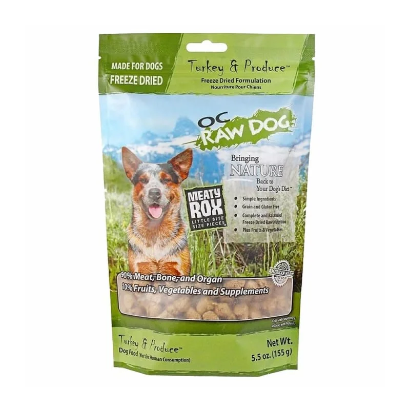 [3 FOR $54] OC Raw Dog Meaty Rox Turkey & Produce Freeze Dried Meal Mixers / Toppers for Dog 5.5oz