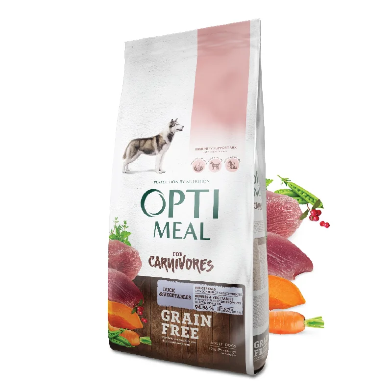 OPTIMEAL™. Grain free complete dry pet food for adult dogs all breeds - duck and veggies