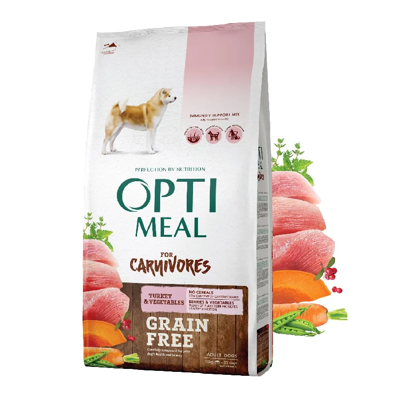 OPTIMEAL™. Grain free complete dry pet food for adult dogs all breeds - turkey and veggies