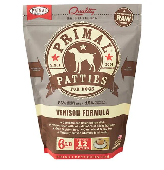 Primal Venison Formula Grain-Free Frozen Raw Patties Dog Food