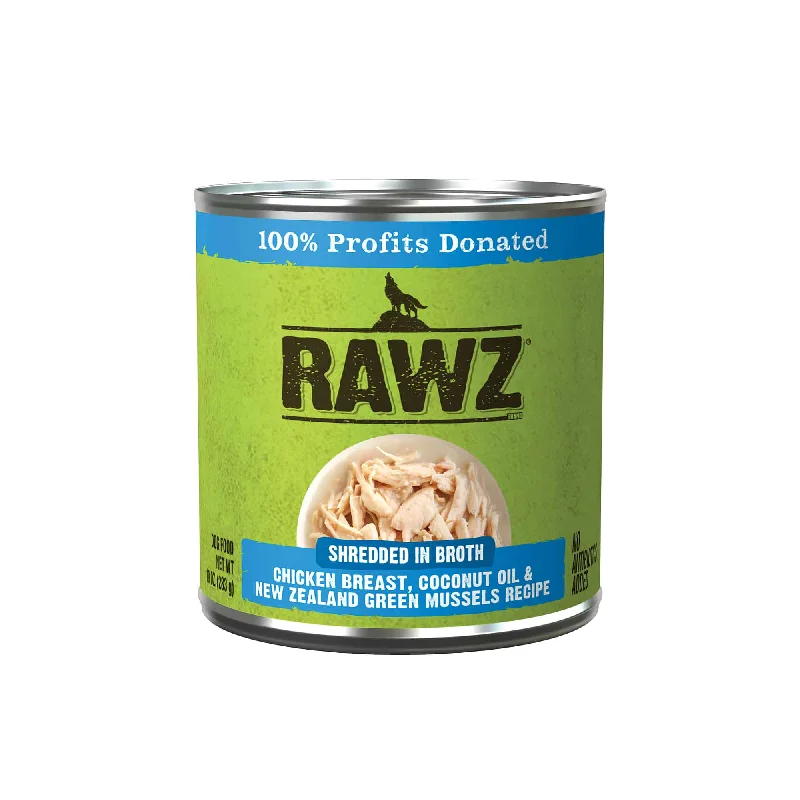 RAWZ Shredded Chicken Breast, Coconut Oil & New Zealand Green Mussels Recipe Canned Dog Food