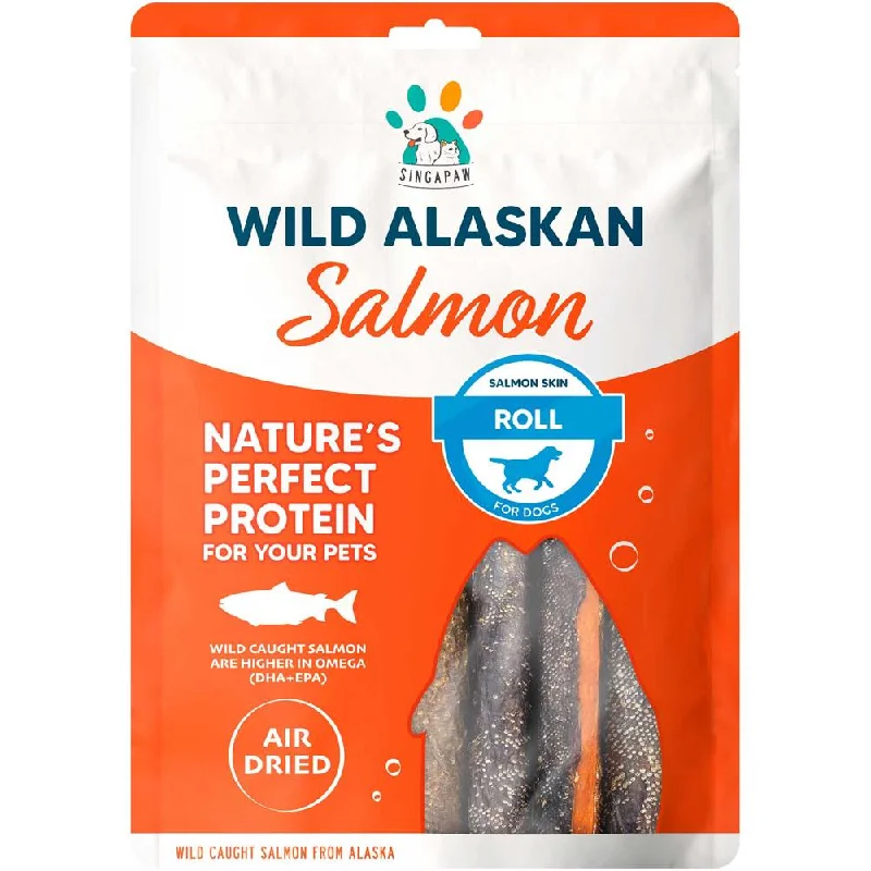 Singapaw Wild Alaskan Salmon Skin Roll Air-Dried Dog Treats 90g