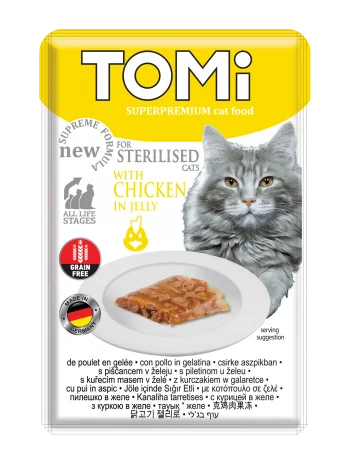 TOMi 85g pouch for sterilised cats – chicken in jelly