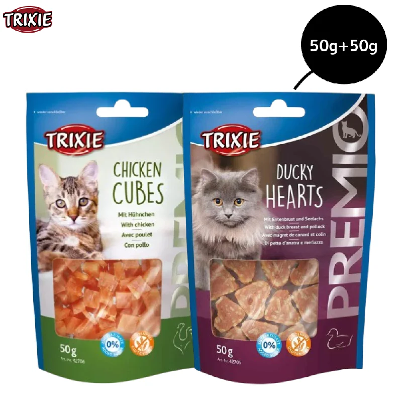 Trixie Premio Chicken Cubes and Ducky Hearts Cat Treats Combo