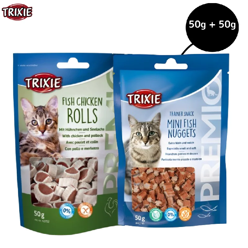 Trixie Premio Trainer Snack Mini Fish Nuggets and Fish and Chicken Rolls Cat Treats Combo