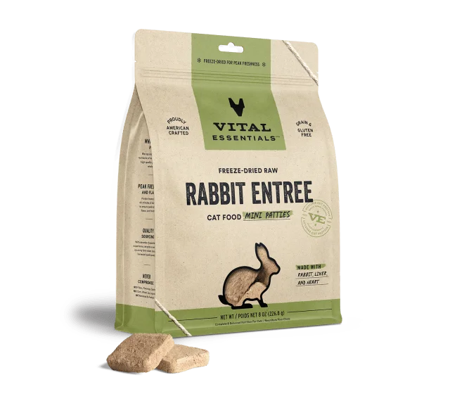 Vital Essentials Freeze Dried Grain Free Rabbit Mini Patties Limited Ingredient Entree for Cats