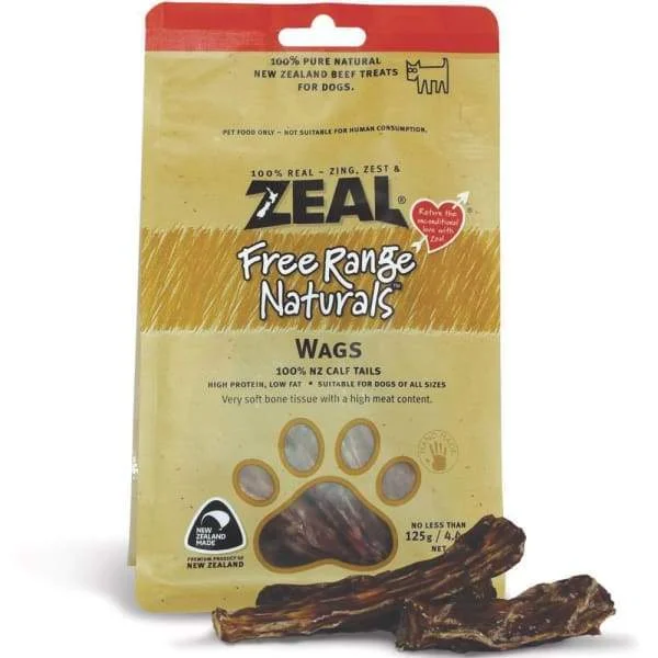 [3 FOR $43] Zeal Free Range Naturals Wags Calf Tail Dog Treats 125g